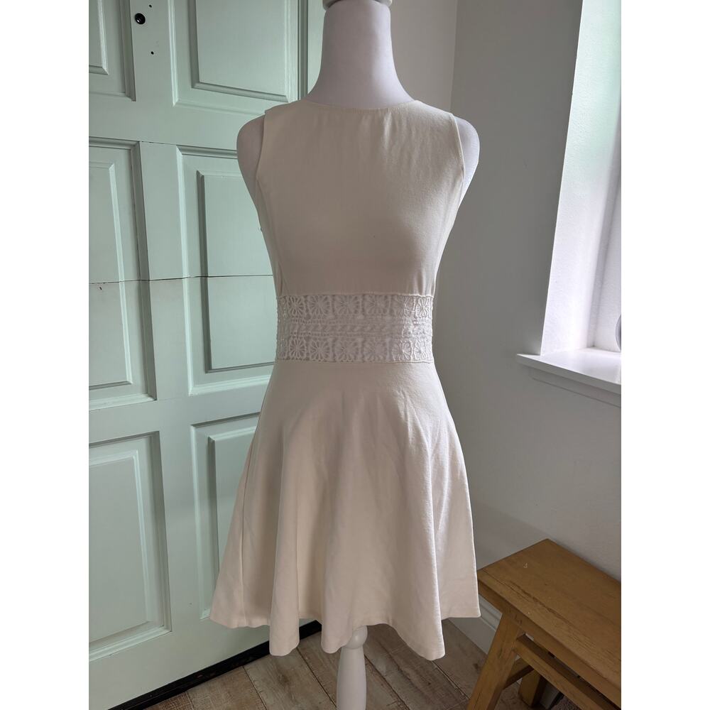 Saks Fifth Avenue Cream Dress Women’s Small | Lace Waist Fit and Flare Dress